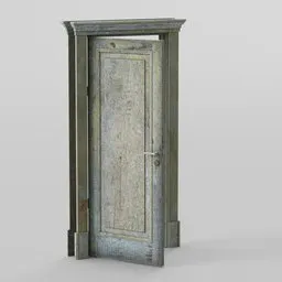 Detailed vintage wooden door 3D model with textures, compatible with Blender rendering.