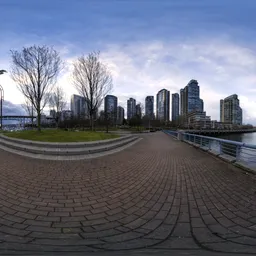 City Walkway and Buildings Sunset