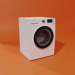 Realistic 3D model of a front-loading washer, optimized for Blender, with detailed textures and controls.