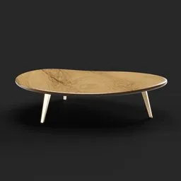 Elegant wooden 3D triangular table with gold tipped legs, designed for Blender 3D artists and interior visualization.