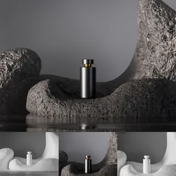 Bottle perfume sitting on rock