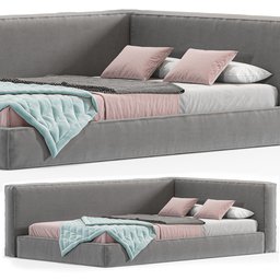 Detailed Boca Mini Bed 3D render in Blender, featuring pillows, blanket, and a high poly count, textured and scaled to centimeters.