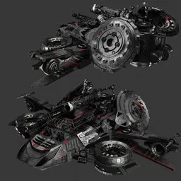 "Discover a sleek black and red 30M realistic sci-fi space ship 3D model for Blender 3D. This Space Ship Sci-Fi Future model features a large engine and intricate details, perfect for your sci-fi animations and designs. Created by Shi Zhonggui and inspired by Batman: Arkham Knight, this mechanized art concept adds a modern edge to any project."