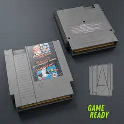 "Lowpoly NES Mario Bros video game cartridge 3D model with 2k texture for Blender 3D. Ready for use in game engines with only one UV. Inspired by Jeremy Chong and featuring sleek lines and powerful details."
