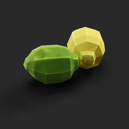 Detailed and stylized low poly lemon 3D model, perfect for Blender renderings and graphic design.
