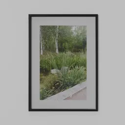 Realistic framed landscape 3D model with low-poly design, clean textures for Blender rendering, suitable for various digital environments.