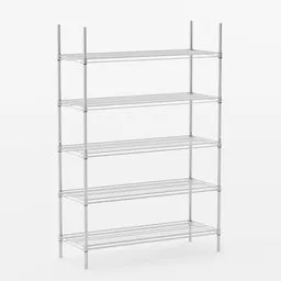Realistic Blender 3D model showcasing industrial metal shelving with precise dimensions, suitable for container-industrial scenes.
