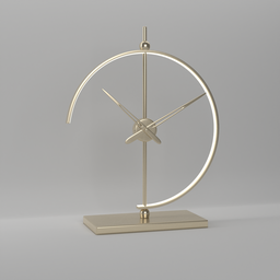 "Brass Futuristic LED Table Clock" 3D model for Blender 3D with simple and clean lines, inspired by various artists such as Yoann Lossel and Robert Adamson. This design features a gold-gilded circle halo and LED display, making it a standout addition to any futuristic or modern interior design project.