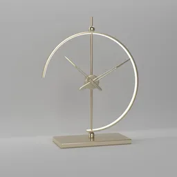 "Brass Futuristic LED Table Clock" 3D model for Blender 3D with simple and clean lines, inspired by various artists such as Yoann Lossel and Robert Adamson. This design features a gold-gilded circle halo and LED display, making it a standout addition to any futuristic or modern interior design project.