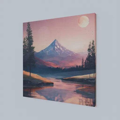 3D rendered minimalist mountain landscape artwork for Blender, with serene twilight hues and reflection.