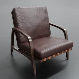 "William Lounge Armchair - a photorealistic 3D model in Blender 3D. Featuring brown leather upholstery with striped leather cushion supports and wooden legs, inspired by Alvar Aalto and trending on ArtStation. High detail skin and Houdini algorithmic pattern for enhanced realism. Find it on Archiproducts.com."