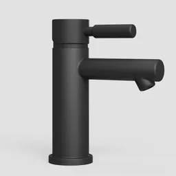 Realistic 3D model of a modern matte black single-handle faucet, ideal for Blender 3D architectural visualization.