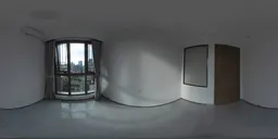 Spacious bedroom HDR panorama with natural light from window, ideal for 3D scene illumination.