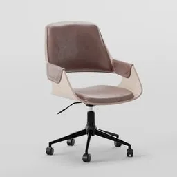 "Office Armchair - a modern and stylish furniture piece for office scenes in Blender 3D. Featuring a brown seat with a black base, this 3D model showcases the craftsmanship of Jesper Knudsen. The chair's lightweight leather armor and brown-and-pink color scheme add a touch of elegance to any virtual workspace."