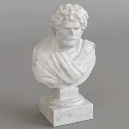 Detailed 3D male head sculpture with textured marble render, optimized for Blender modeling.