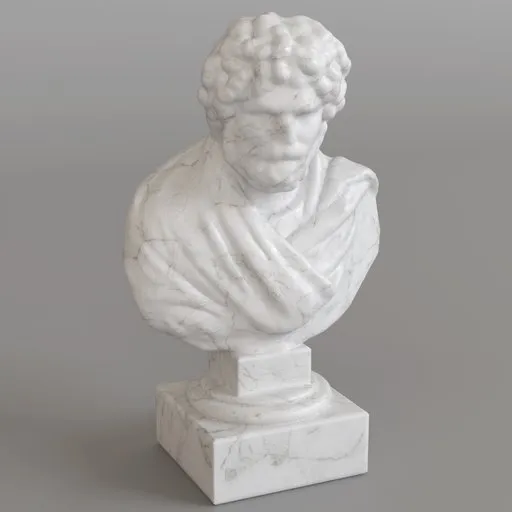 Detailed 3D male head sculpture with textured marble render, optimized for Blender modeling.