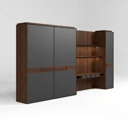 High-quality 3D modular wardrobe model with a realistic wood finish, optimized for Blender renderings.