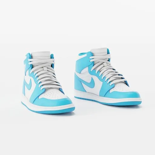 Detailed blue and white high-top sneaker 3D model, optimized for Blender rendering and design.