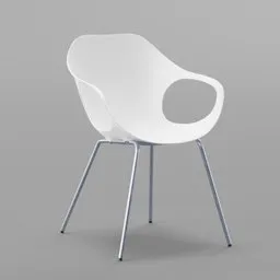 Modern white plastic chair 3D model with metal legs, optimised for Blender rendering.