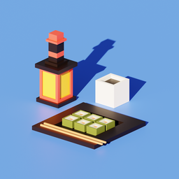 "Low poly Sushi 3D model with intricate details captured in a minimalist design. Perfect for food-themed projects or games. Created using Blender 3D software."