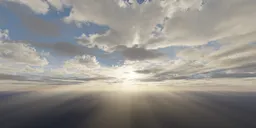 Dramatic clouds at sunset with radiant sunbeams for realistic lighting in 3D rendering.