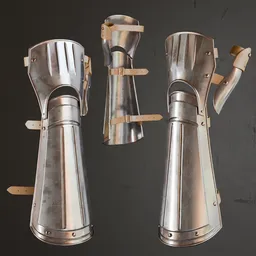 3D Blender model of realistic metallic gauntlets with detailed anatomy fitting, shoe belt features, and ready for subdivision enhancement.