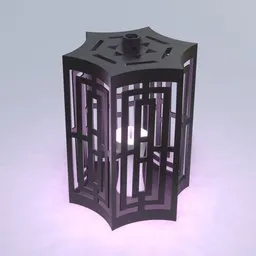 Hexagonal ebony 3D model of Lightbox lamp with interior candle illumination, crafted in Blender.