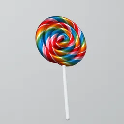 Colorful swirl 3D lollipop render, high-detail Blender confectionery model.
