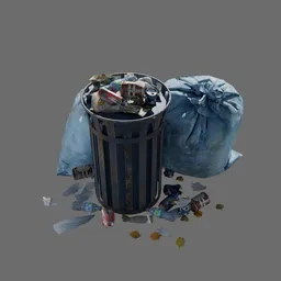 Garbage bin with garbage bags and trash