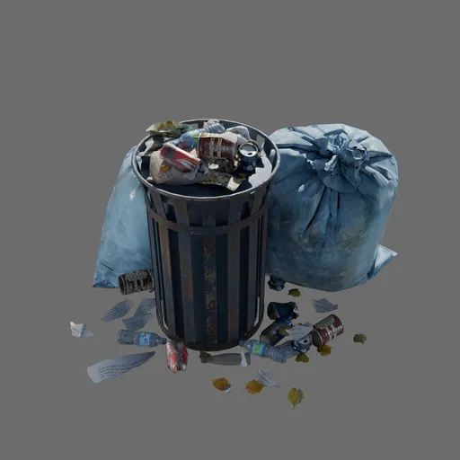 Garbage bin with garbage bags and trash