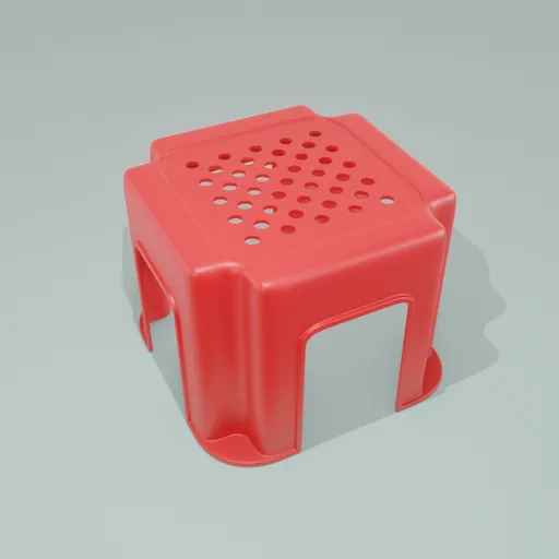 Red plastic stool 3D model with detailed UV mapping, ideal for interior design renderings in Blender.