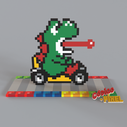 SMK002 - Super Mario Kart Yoshi Pixel Voxel Art