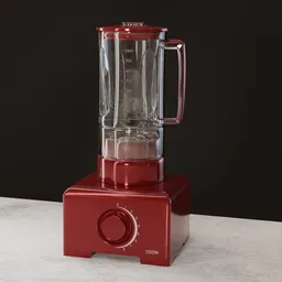 Detailed red 3D model of a modern kitchen blender, designed for rendering with Blender Cycles, showcasing realistic textures and lighting.