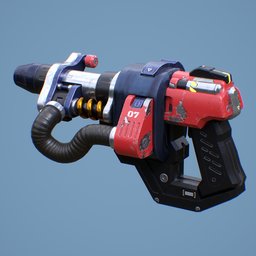 Low poly 3D model of sci-fi military gun with detailed 4K textures, rigged for easy animation in Blender 3D.