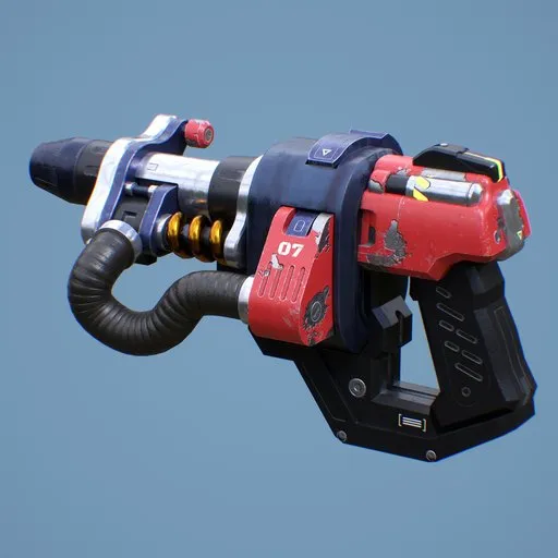Low poly 3D model of sci-fi military gun with detailed 4K textures, rigged for easy animation in Blender 3D.