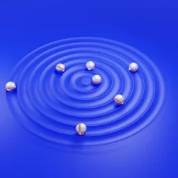 3D-rendered spheres on concentric circles depicting motion, ideal for Blender creative projects.