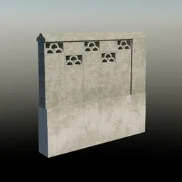 Render of a textured 3D model wall with traditional Asian design, compatible with Blender for architectural visualization.