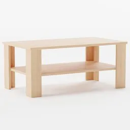 Wood-textured 3D model of a modern coffee table with lower shelf, designed for Blender rendering.