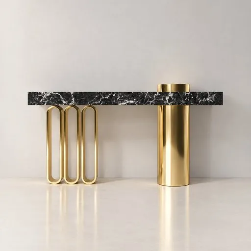 Black Marble Gold Pillar Console
