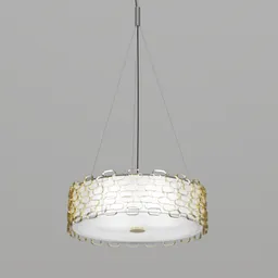 "Get mesmerized by Glamour Light, a luminist-style ceiling light fixture with randomly interspersed hexagonal rings, golden chains, and fish skin texture. Inspired by Carpoforo Tencalla and rendered by Mirabel Madrigal in Blender 3D, this 3D model is perfect for illuminating large living spaces. Experience the seductiveness of geometry like never before!"