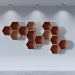 3D hexagonal wooden wall art for Blender, ideal for architectural visualization.