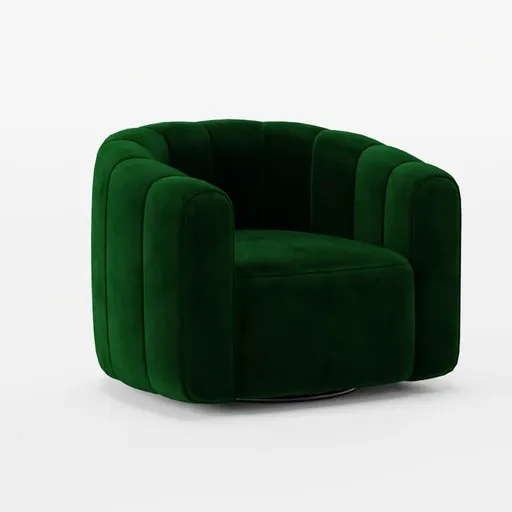 Detailed 3D model rendering of a plush green swivel armchair, optimized for Blender 3D artists.