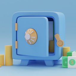 A toy safe with money Low-poly