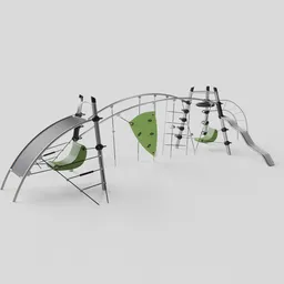 Detailed Blender 3D model of modern playground equipment with climbing structures and slide.