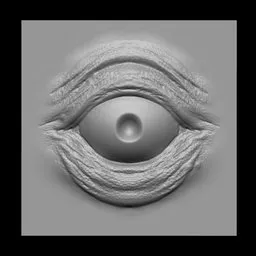 3D sculpting brush imprint creating a detailed monster eye effect for creature modeling in Blender.