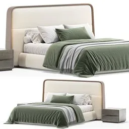 "Explore the Giorgetti Frame Bed 59201 3D model for Blender 3D, featuring a green and white comforter, grey metal body, and full-length design. With high-resolution and unwrapped formats available, this sleek and modern design is perfect for any home or project. Polys: 403,870. Rendered in Cycles."