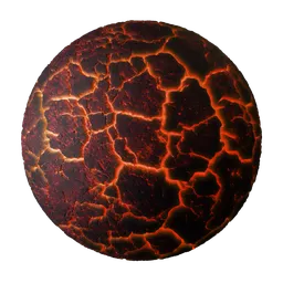 High-resolution 2K PBR texture of molten ground material for Blender 3D, exhibiting a fiery red glow and realistic displacement effects.