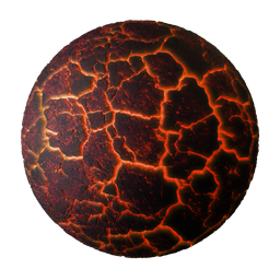High-resolution 2K PBR texture of molten ground material for Blender 3D, exhibiting a fiery red glow and realistic displacement effects.