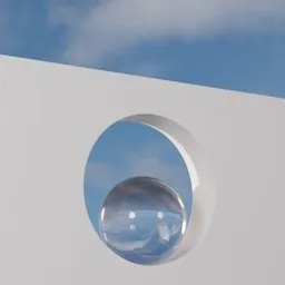 3D-rendered circular wall opening with sky view, ideal for creative Blender backgrounds.