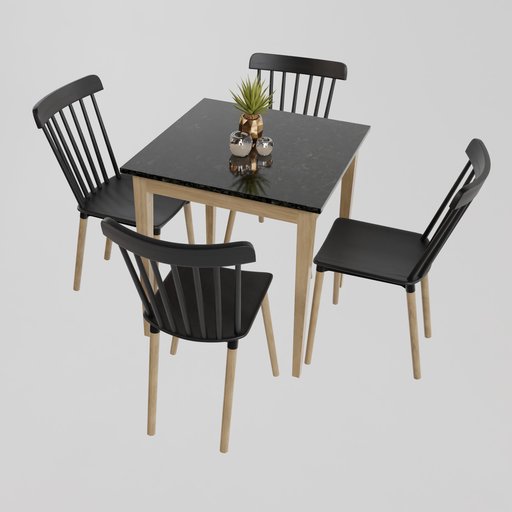 Wooden Table And Chair | Chair-table Sets Models | BlenderKit